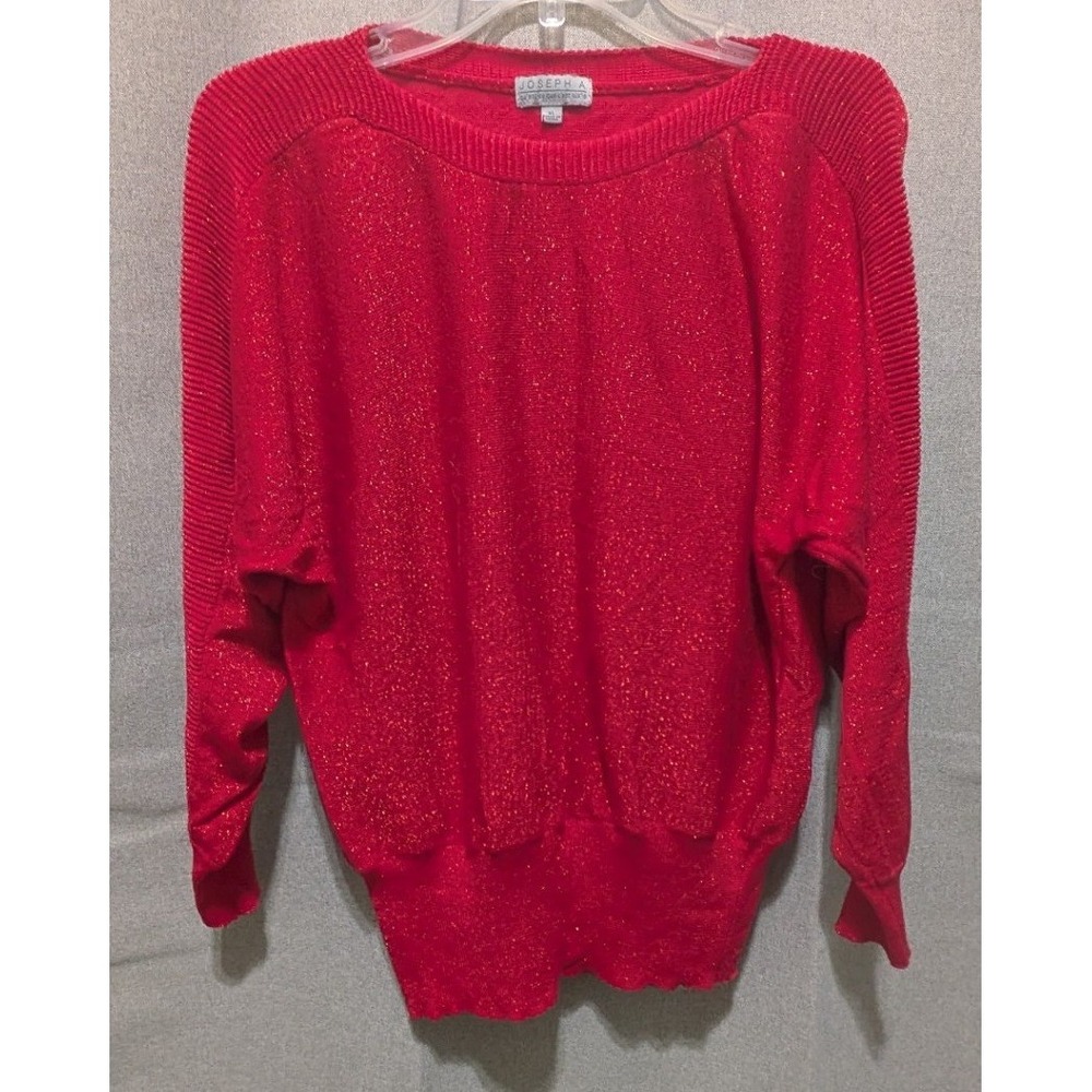 Joseph A Sweater Women XL Red Excellent Metallic Knit Dolman Holiday Festive